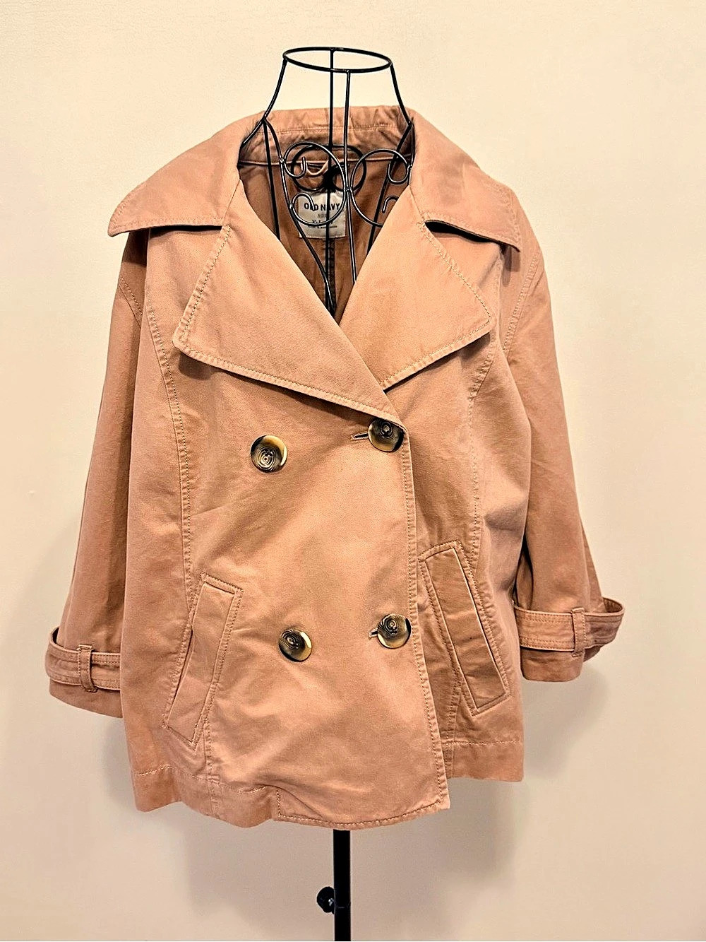 Woman's Old Navy Pink Double Breasted Pea Coat Jacket With Pockets Size XL